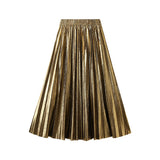 High-Grade Metallic Metallic Bright Silk Organ Skirt Long Skirt Spring And Autumn Folding Skirt Skirt Skirt 0317