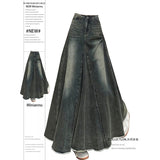 Large-Size Women's Fat Mm Vintage Fur Side Cowboy Half-Dress Woman's New High-Rise Thin A-Word Fishtail Long Dress