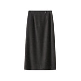 Autumn And Winter New Shiny Beads Lily Bone Feeling? High Waist Thin Open Fork Long Skirt 9081