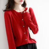 Wool Blended 2026 Autumn And Winter Women's New Pure Color Buckle Loose Collar Short Knitted Sweater Outside