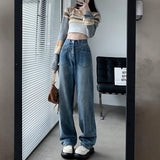 Denning Blue Straight Jeans Women Autumn And Winter High-Rise Loose Thin Small Broad Leg Pants 2025 New