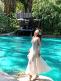 New Mint Green Mesh Dress Fairy-Style Seaside Lace Summer Sling Skirt