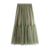 2025 New Medium And Long Punt Skirt Women Spring And Summer High Waist Splicing Hundred Folding Net Yarn Skirt Skirt 8752