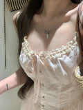 French Gentle Pink Bow Sling Dress Female Super Fairy Lace Lace Lace Lace Lace To Receive Waist A Long Dress