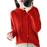 Wool Blended 2026 Autumn And Winter New Women's Loose Casual With Hat Jacket Solid Color Short Knitted Hoodie