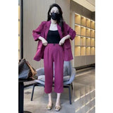 Large-Size Net Red Suit Suit Female New Temperament Casual High-Waisted Coat Thin Seven-Point Fashion Two-Piece
