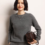 Cashmere 2026 Autumn And Winter Girl's New Round Collar Solid Color Waffle Jacket Short Loose Knitted Sweater