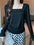 Small Design With Long-Sleeved T-Shirts For Women's Autumn New Retro Collar Blouse Hottie Set-Up Bottom Shirt