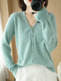 Wool Blended 2026 Autumn And Winter Women's New Loose V-Neck Solid Color Short Knitted Cardigan Jacket Sweater Spring
