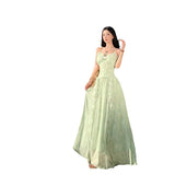 French Holiday Wind Mint Green Crumid Hanging Dress Female Summer Lotus Leaf Side Waist Design Super Fairy Temperament Dress