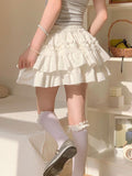 Summer White Ballet Half Dress Girl Lace Ponp-Girl Sweet Lace Girl Multi-Layered Folded Cake Skirt