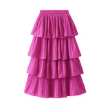 Wood Ear Splicing A Hundred Folds Swing Half-Dress Woman 2025 Summer New Medium And Long Cake Skirt 1020