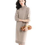 Wool Blended 2026 Autumn And Winter New Lady Body Half-High Collar Solid Color Long Bottom Knitted Sweater Dress