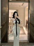 French Beauty Holiday Style Sexy Wind Hanging Neck With Dress Female White Dress Light Luxury Banquet Evening Dress Dress