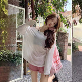 Lazy Wind Hollow Bare Back Solid Color Sun Protection T-Shirt Women 2025 Summer New Loose Leisure Thin Hoodie Top