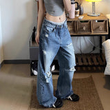 Street Hole-Breaking Retro Jeans Niche Straight-Tipped Beggars Pile Design Trendy Brand Thin Trousers