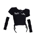 Short-Sleeved T-Shirt Women's 2025 Summer New Repair Shoulder Sleeves Spice Girl Card Waisted Short T-Shirt Ins