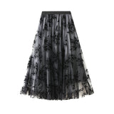 Velvet-Print Yarn Dress Women's Half-Dress Autumn And Winter Long A Word Big Smash Flower Net White Skirt 1819