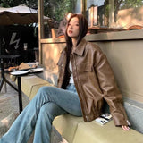 2026 Super Fire Coat Leather Women Brown Spring And Autumn Leather Jacket Black Spring High-End Feel Coat Tide