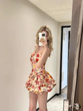 French Temperament Pure Lusty Flower Suit Dress Body Tective Tea Tea Resting Two-Piece Dress