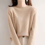 Wool Blending 2026 Autumn And Winter New Women's Loose Striped Round Collar Short Inside A Sweater Bottom Knitted Shirt