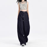 Denning High-Waisted Broad-Legged Jeans Women's Autumn And Winter 2025 Trend With New Dark Blue Loose Plus Velvet Trousers