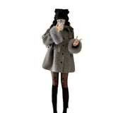 Hepburn Wind Gray Hair Coat Women Autumn And Winter New Long Bows This Jacket Coat Small