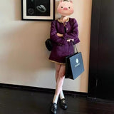 Rich Family Gold Purple Little Fragrant Style Dress Women Autumn And Winter High-End Short Coat Temperament Two Sets