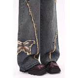 Vintage Side Zip-And-Rhair Straight Jeans Women's Spring And Summer Trend New Butterfly Sticker Drag Trousers