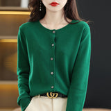 Soft Glutinous Wool Blended 2026 Autumn And Winter Women's New Sweater Buckle Loose Round-Neck Short Knitted Open Shirt Jacket