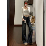 Blue-Gray Micro-Horn Jeans Women 2025 Autumn And Winter New High-Rise Thin Small Trumpet Trousers