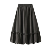 Pine Waist Wood Ear Folding Flower Buds Mid-Long Dress Girl 2025 New Crobs Thin Dress 2217