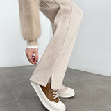 Characters Plus Velvet 2026 Trousers Women's Autumn And Winter New Hairs, Open Fork Pants Straight Thicken Banana Trousers Casual Women