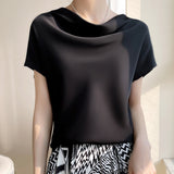 Silk Satin 2026 Spring And Summer New Short Female French Style T-Shirt Simple Short-Sleeved Large-Size Top