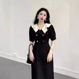 French Large-Size Fat Mm New Summer Repair Hemp Wind Small Black Dress High-Sensing Super Fairy Temperament Dress