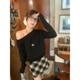 Irregular Oblique Shoulder Long-Sleeved Sweater Women's 2026 New Autumn And Winter Repair Shoulder Chic Knitted Top