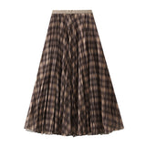 2025 Autumn Curry Lattice Half-Dress Woman Senior Sense A Word High Swing High Waist Thin Crobow Mid-Long Dress 8955