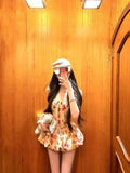 [Original Quality + Anti-Skid Strip Fish Bones] Beautiful Broken Flower Two-Piece Dress Body Corset New Flower Tart
