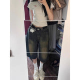 High Street Seven-Point Denim Shorts Women's Summer New To Do Old Loose Broad Legs Slim Straight Trousers
