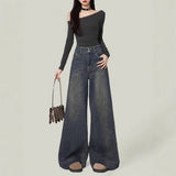 Twist Women's Fat Mm Retro Old Wide-Legged Jeans Women High-Rise Loose Thin-Hanging Trousers Tide