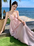 French Sling Skirt Super Fairy Holiday Wearing Skirt Beach Side-Dew Dress Pink High-End Dress Dress Dress Dress Woman