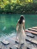 French Pure Lust Lotus Leaf Side Small Flying Sleeve Fairy Dress Spring And Summer New Irregular Hem Chiffon Long Skirt