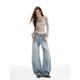Tall Man Lengthened High-Rise Retro Blue Broad-Legged Jeans Woman Thin Loose-Hanging Long Pants