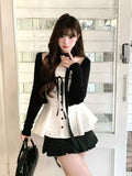 Korean Wearing A Repair Shirt Lace Bow Huge Good-Looking Bra Ribbon With A Short Skirt Three-Piece Suit