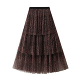 Autumn And Winter New Fashion Fashion Wild Wind Leopard Yarn Cake Half Dress Women's Mid-Long Dress 5029