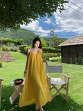 High-Grade Yellow Hanging Neck Dress Women's Summer Dopamine Beauty Beach Dress