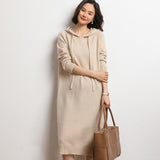 Soft Glutinous Cashmere 2026 Autumn And Winter New Women's Hoodie Sweater Dress Over Knee Long Knitted Dress