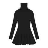 Pure Hot Girl High Collared Long-Sleeved Dress Women 2025 Autumn And Winter New Waist-Buffy Skirts Thin Skirt