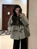 Grey Collar Horn Buckle Buckle Woman 2025 New Hair Coat Small Hepburn Style Temperament Korean
