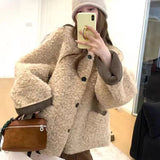 Lazy Wind Environmental Protection Lamb Wool Coat Women Autumn And Winter Short Loose Thick Fur Integrated Leisure Age Reduction Top